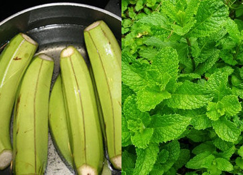 Chuối xanh kết hợp với lá bạc hà